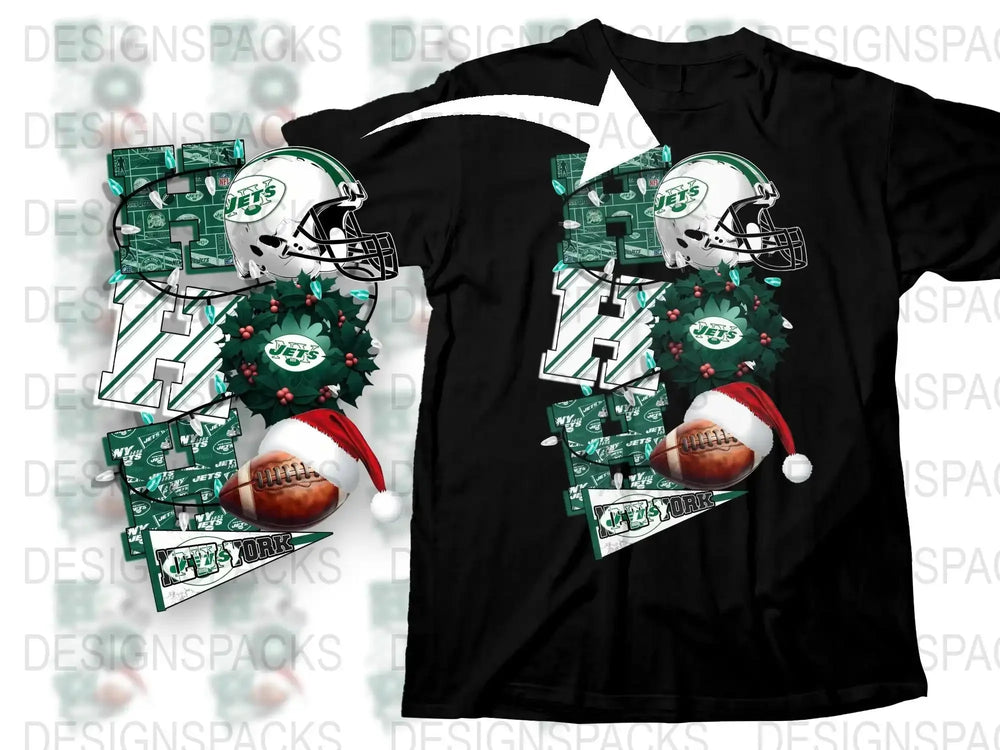 New York Jets Christmas T-Shirt, Festive Football Helmet Graphic Tee, Holiday Sports Apparel, Unique NFL Fan Gift Idea