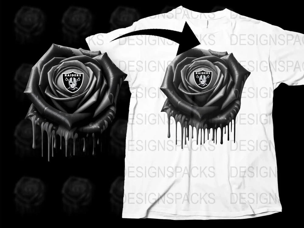 Black Rose Raider Logo T-Shirt, Men's Graphic Tee, Unique Floral Drip Design, Sports Fan Apparel