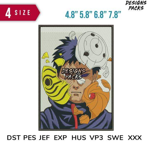 Anime character embroidery design with 4 sizes, print-ready formats for DTG, DTF, and tumbler wraps