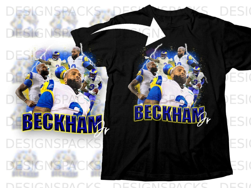 Black t-shirt with Odell Beckham Jr. graphic and "BECKHAM Jr." text.