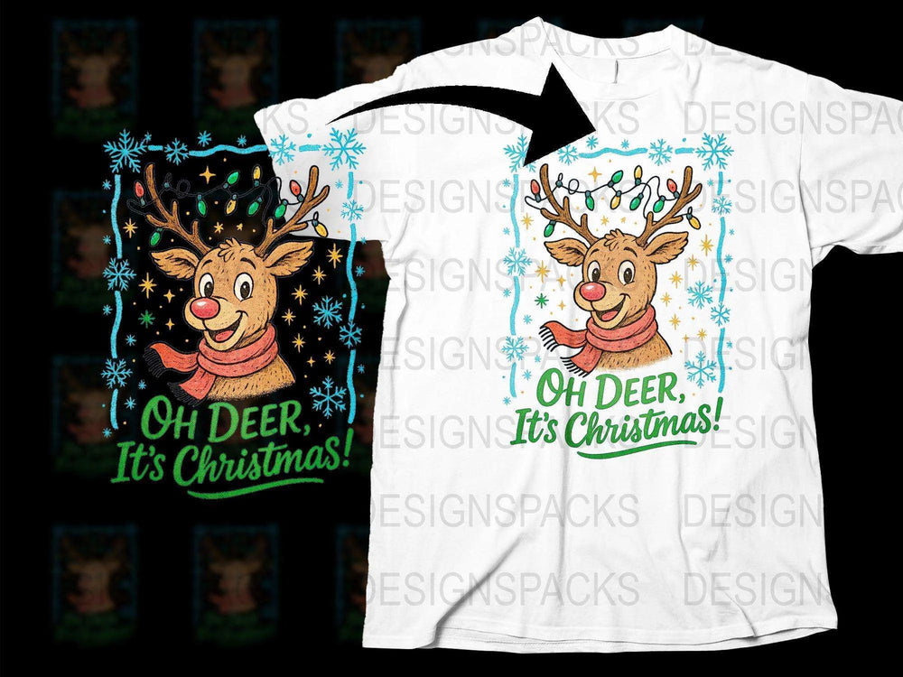 Oh Deer It's Christmas T-Shirt, Festive Reindeer Holiday Tee, Cute Christmas Lights Graphic Shirt, Unisex Winter Apparel