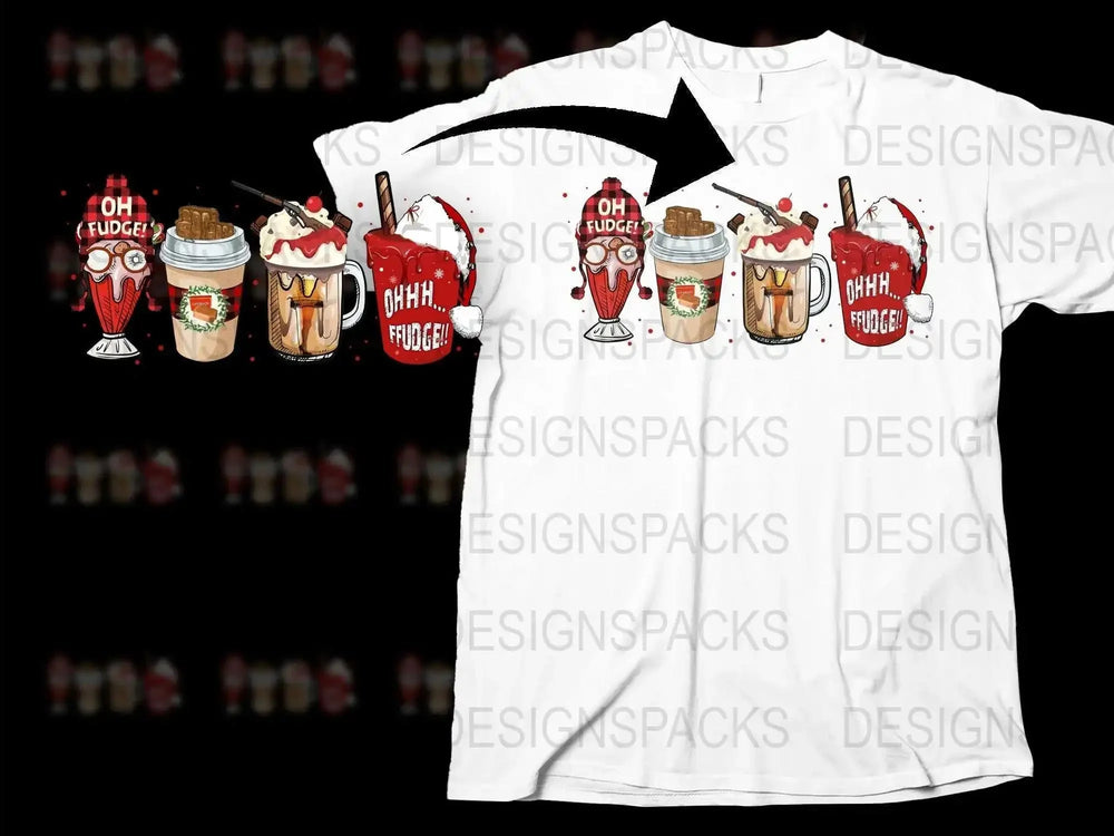 Funny Christmas T-Shirt, Oh Fudge Hot Chocolate Mug Design, Holiday Graphic Tee, Festive Winter Apparel
