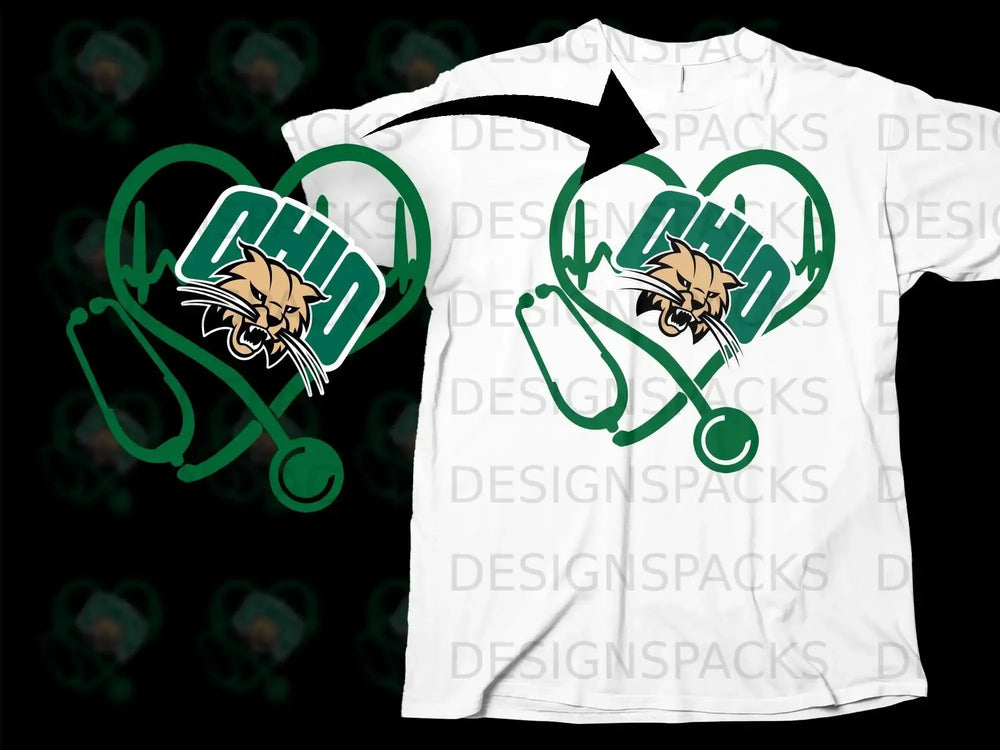 Ohio Bobcats Heart Stethoscope Design T-Shirt