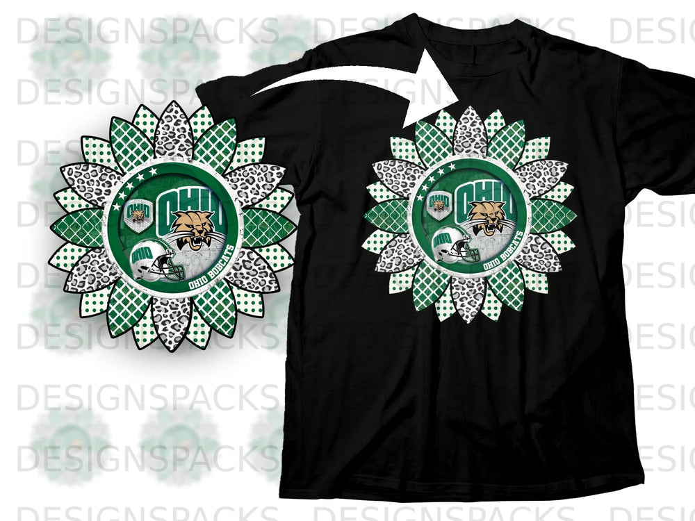 Ohio Bobcats sunflower design on a black t-shirt.
