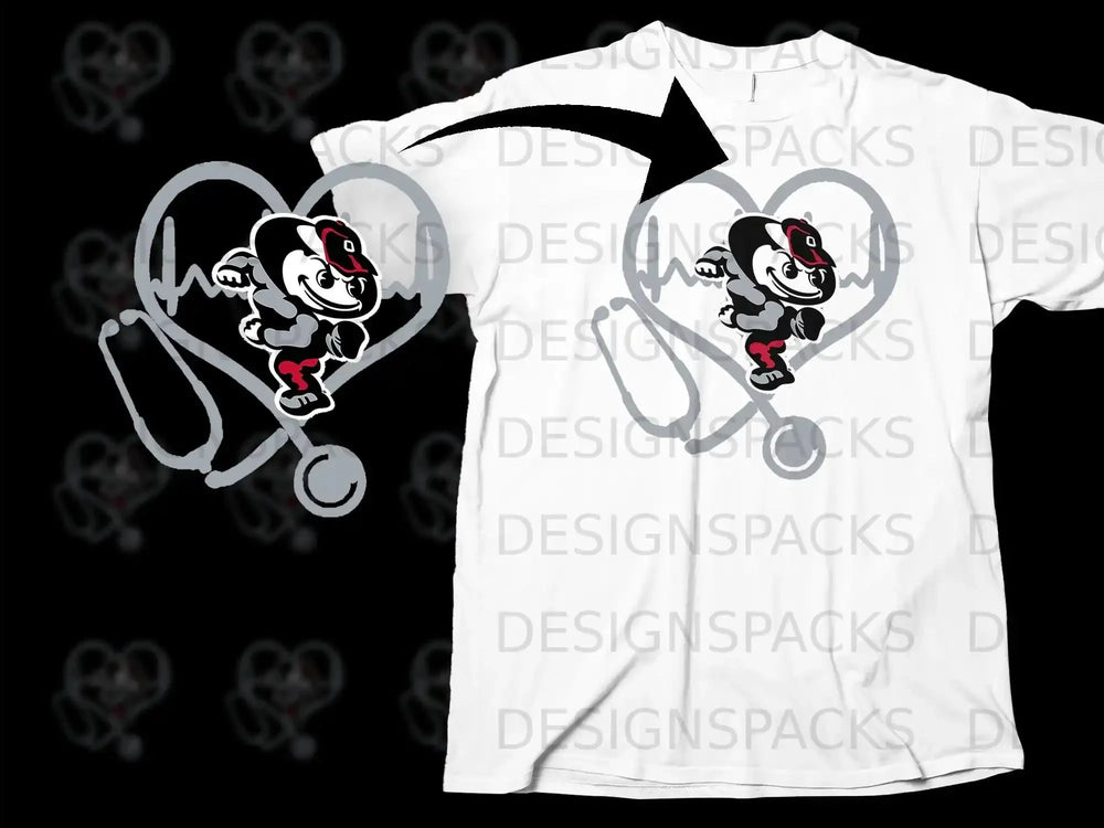 Cute Cartoon Character with Heartbeat Design Shirt