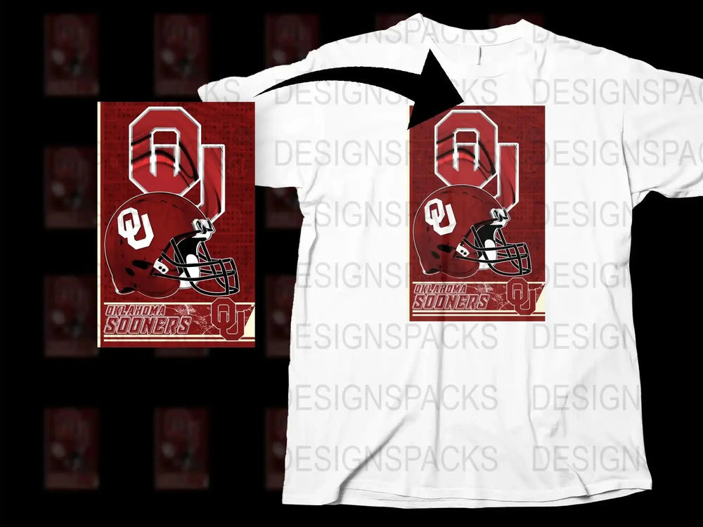 Oklahoma Sooners Football Helmet Graphic T-Shirt, College Sports Fan Apparel, Red and White Team Clothing