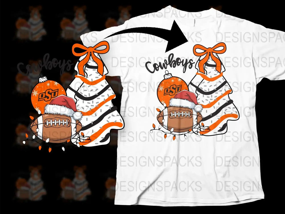 Oklahoma State Cowboys Christmas T-Shirt, Festive Holiday Graphic Tee, Football and Santa Hat Design