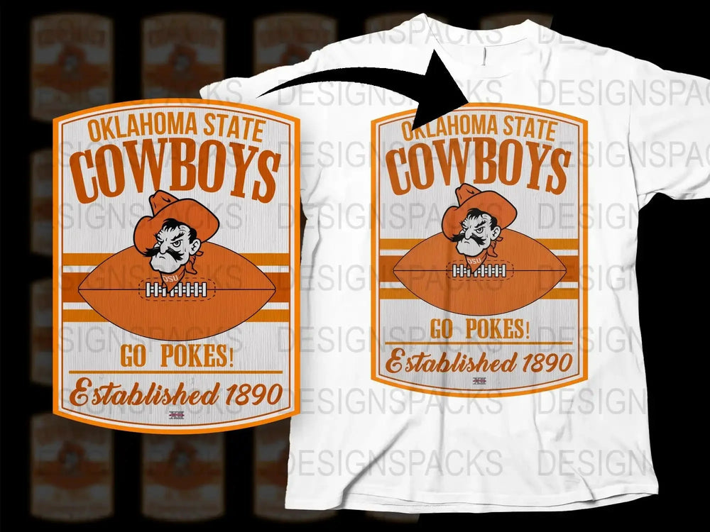 Oklahoma State Cowboys T-Shirt, Vintage College Football Tee, Go Pokes, Orange and White Design, Established 1890 Graphic Shirt