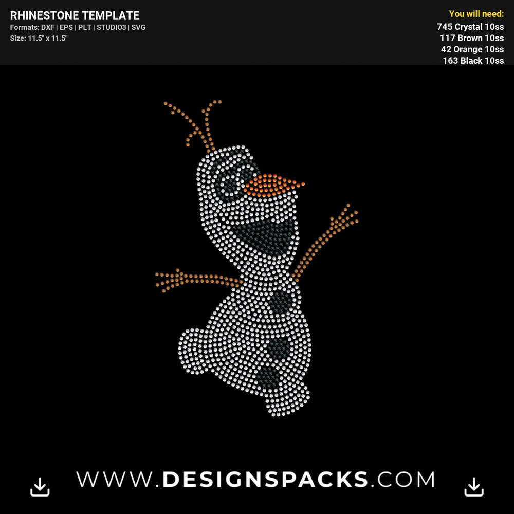 Olaf Frozen Snowman Character Rhinestone Digital Template