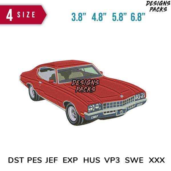 Red classic car embroidery design in 4 sizes, compatible with DST PES JEF formats for instant download