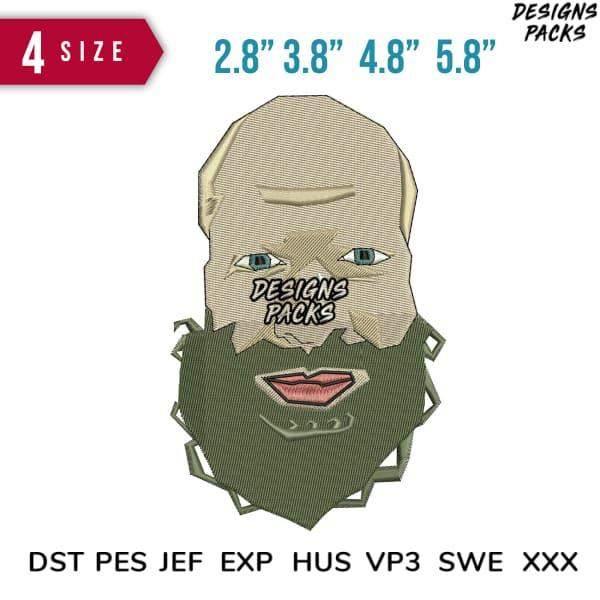 Embroidery design of bearded face with multiple sizes and formats for instant download