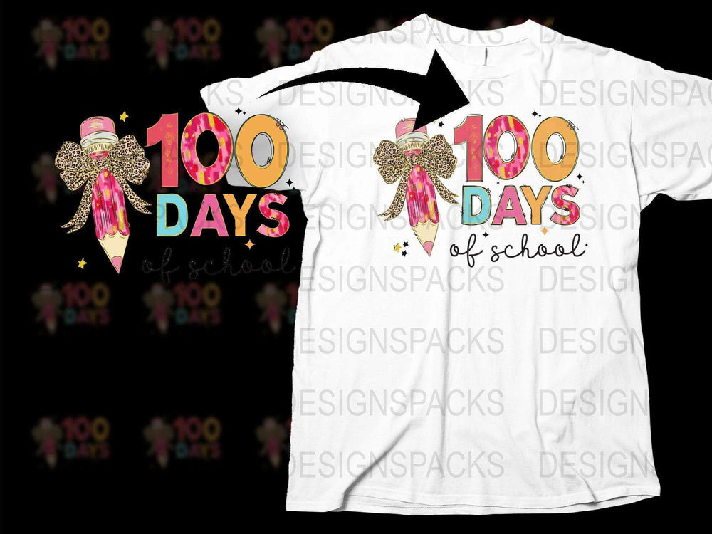 100 Days of School T-Shirt Design, Kids Teacher Celebration Shirt, Fun School Event Apparel, Colorful Glitter Graphic Tee