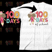 100 Days of School T-Shirt Design, Kids Teacher Celebration Shirt, Fun School Event Apparel, Colorful Glitter Graphic Tee