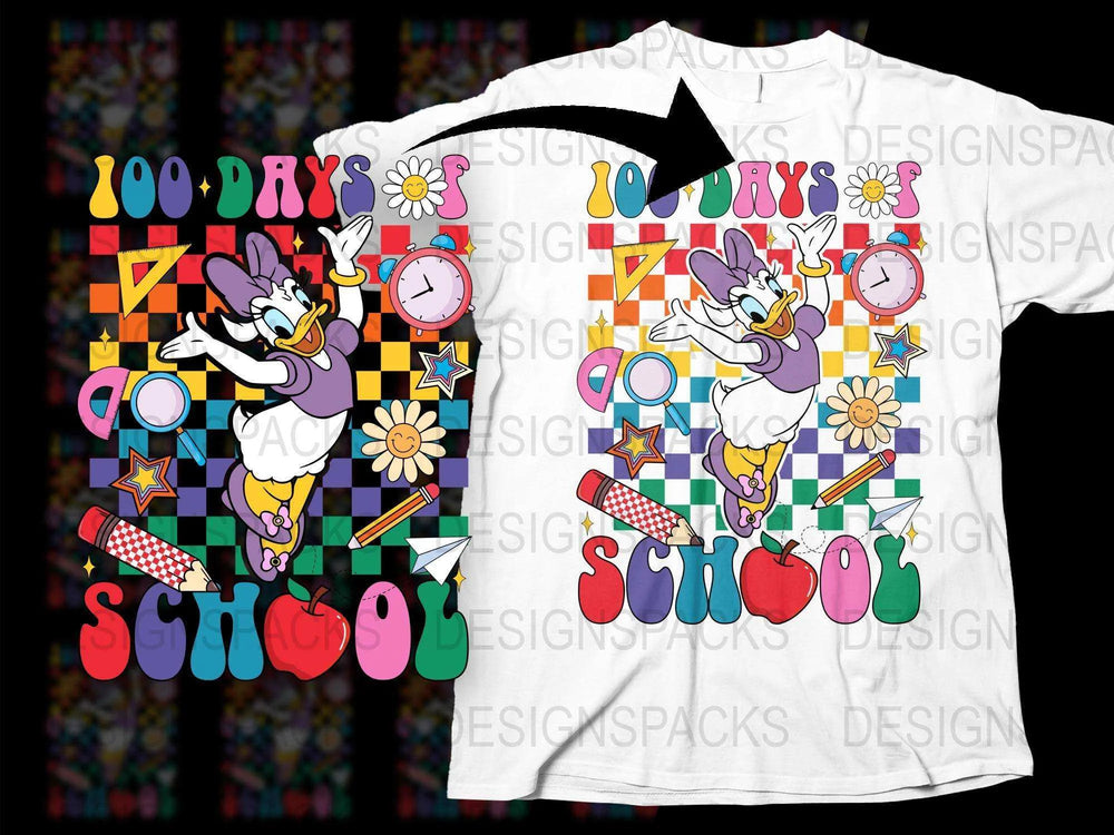 100 Days of School T-Shirt, Kids Teacher Celebration Tee, Colorful Cartoon Design, Educational Fun Top