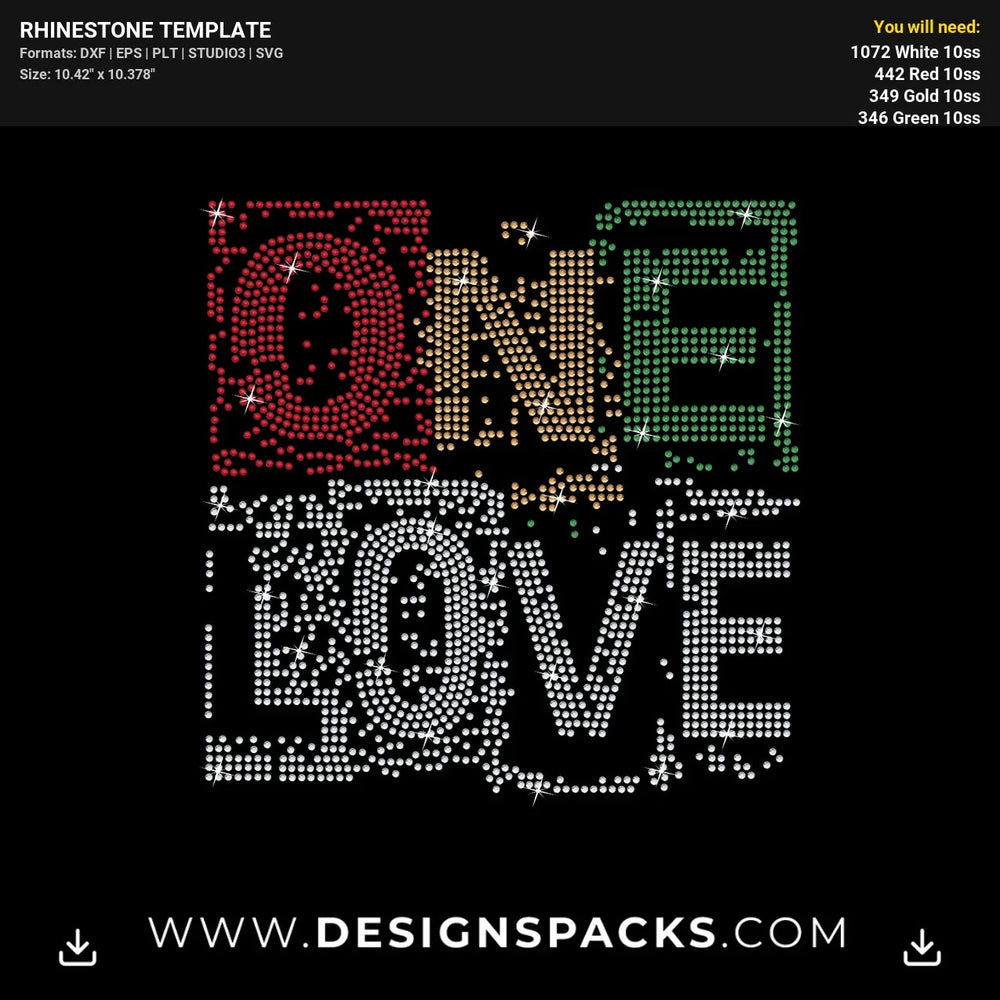 One Love Rasta Reggae Rhinestone Digital Template