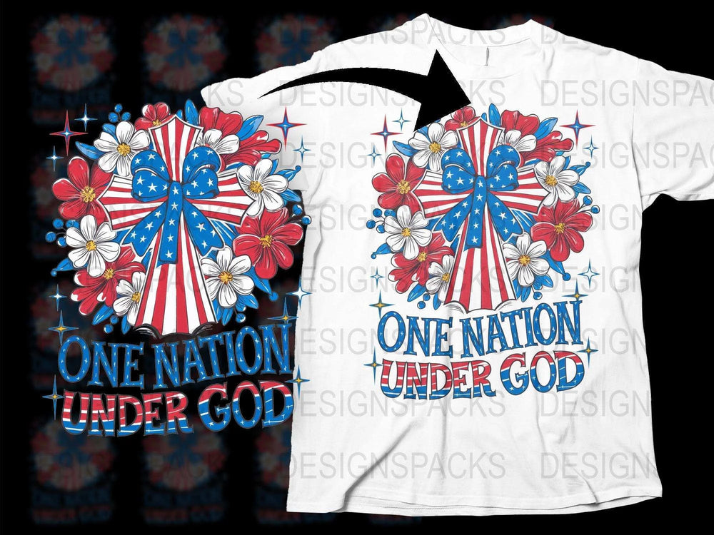 Patriotic T-Shirt One Nation Under God USA Flag Fireworks Tee 4th of July Independence Day Outfit