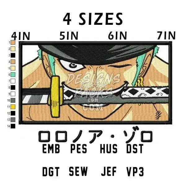One Piece Roronoa Zoro Anime Embroidery Design