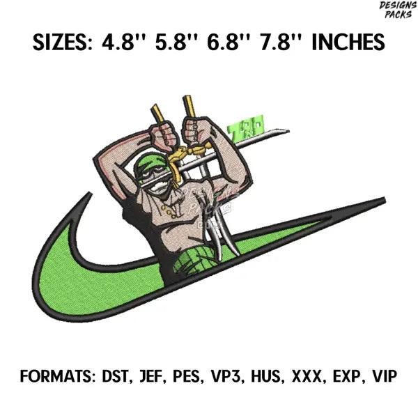One Piece Zoro Embroidery Design File, One Piece Anime Embroidery Design, Machine Embroidery File. Zoro Roronoa Nike