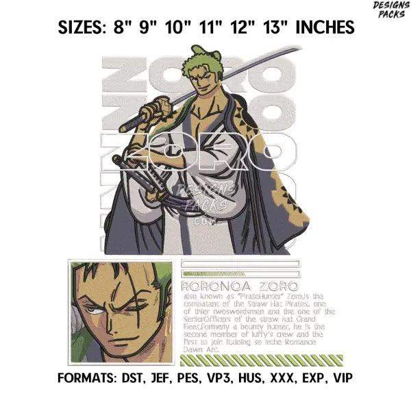 One Piece Zoro Embroidery Design File, One Piece Anime Embroidery Design, Machine Embroidery File. Zoro Roronoa Design