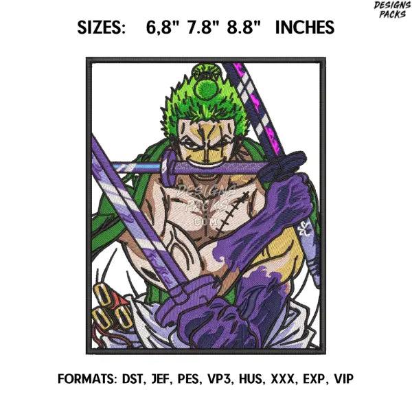 One Piece Zoro Embroidery Design File, One Piece Anime Embroidery Design, Machine Embroidery File. Zoro Roronoa Design