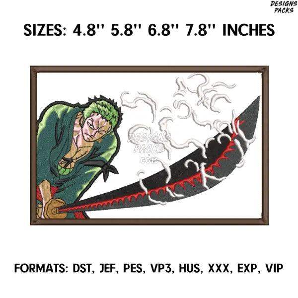 One Piece Zoro Embroidery Design File, One Piece Anime Embroidery Design, Machine Embroidery File. Zoro Roronoa Design