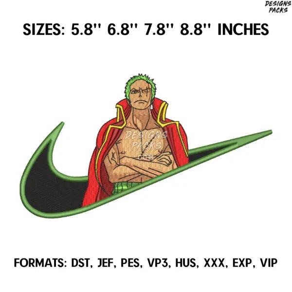 One Piece Zoro Embroidery Design File, One Piece Anime Embroidery Design, Machine Embroidery File. Zoro Roronoa Nike