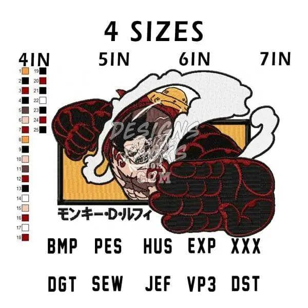 Onepiece Luffy Gear Anime Embroidery Design