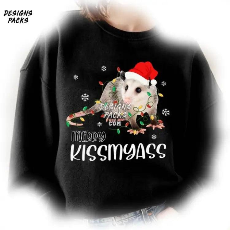 Opossum Christmas Merry Kiss My Ass Wild Animals Funny Png Design