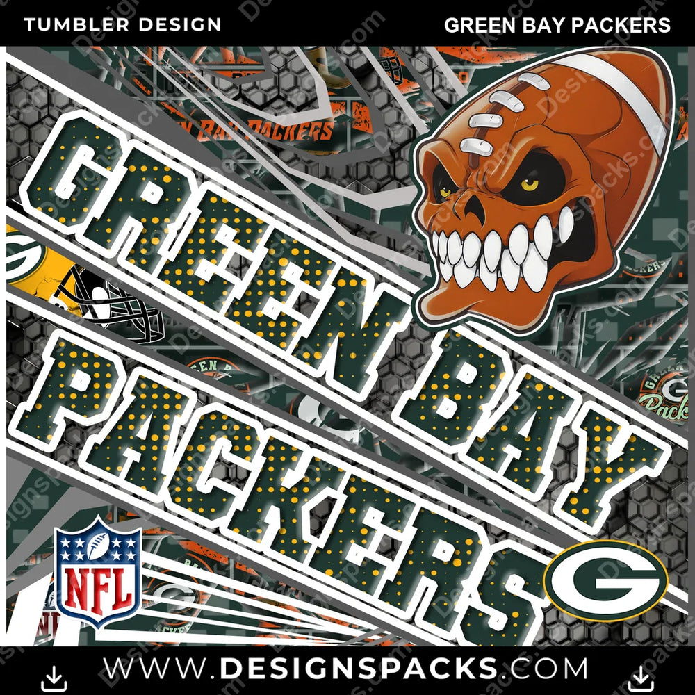 Football Angry Sports Green Bay Packers NFL Football Tumbler Digital Wrap Design Download
