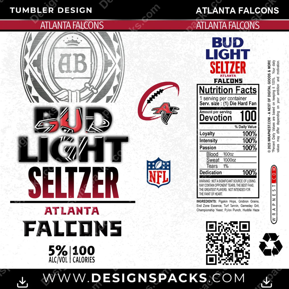 Football Bud Light Seltzer Atlanta Falcons NFL Football Tumbler Digital Wrap Design Download