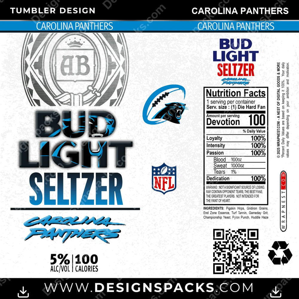 Football Bud Light Seltzer Carolina Panthers NFL Football Tumbler Digital Wrap Design Download