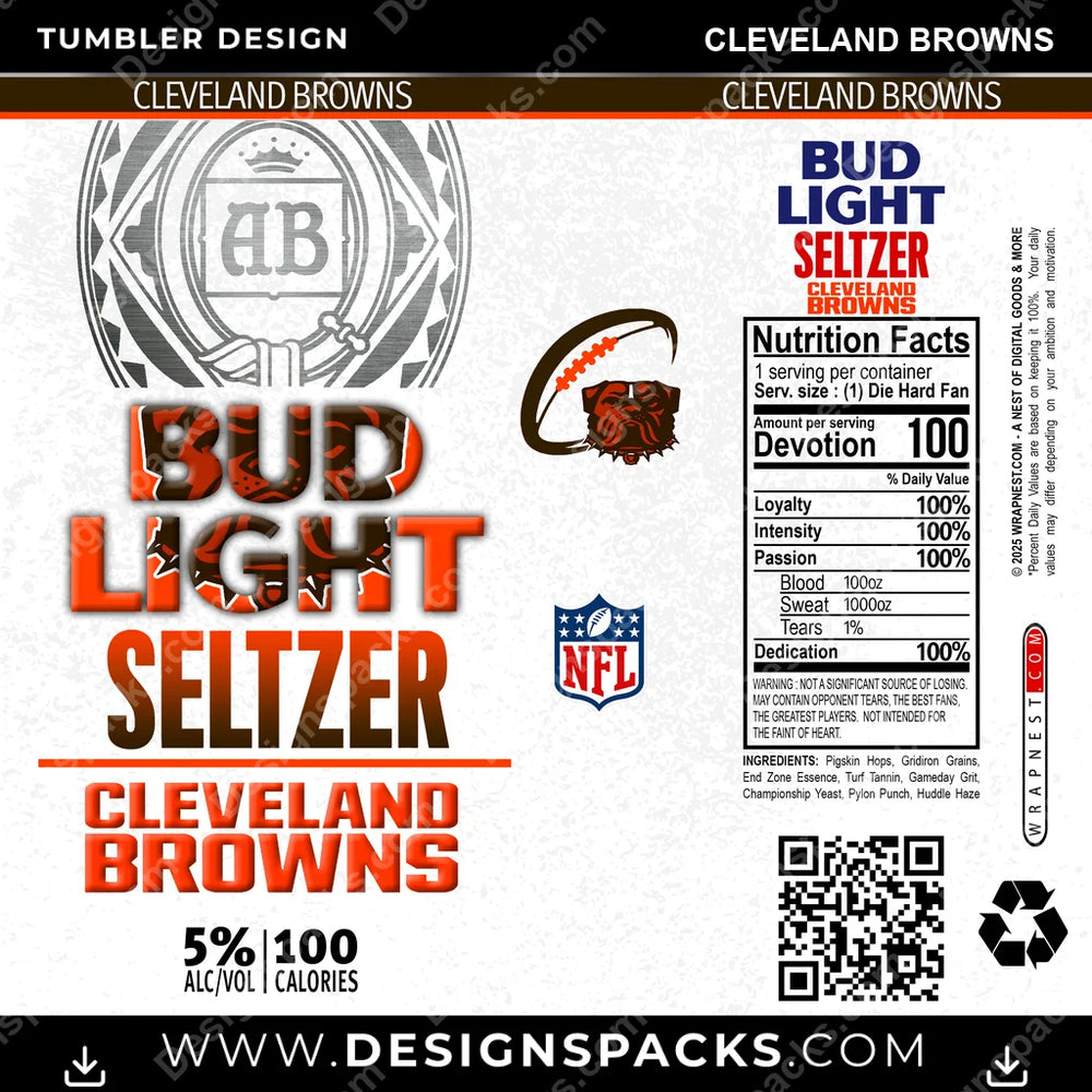 Football Bud Light Seltzer Cleveland Browns NFL Football Tumbler Digital Wrap Design Download