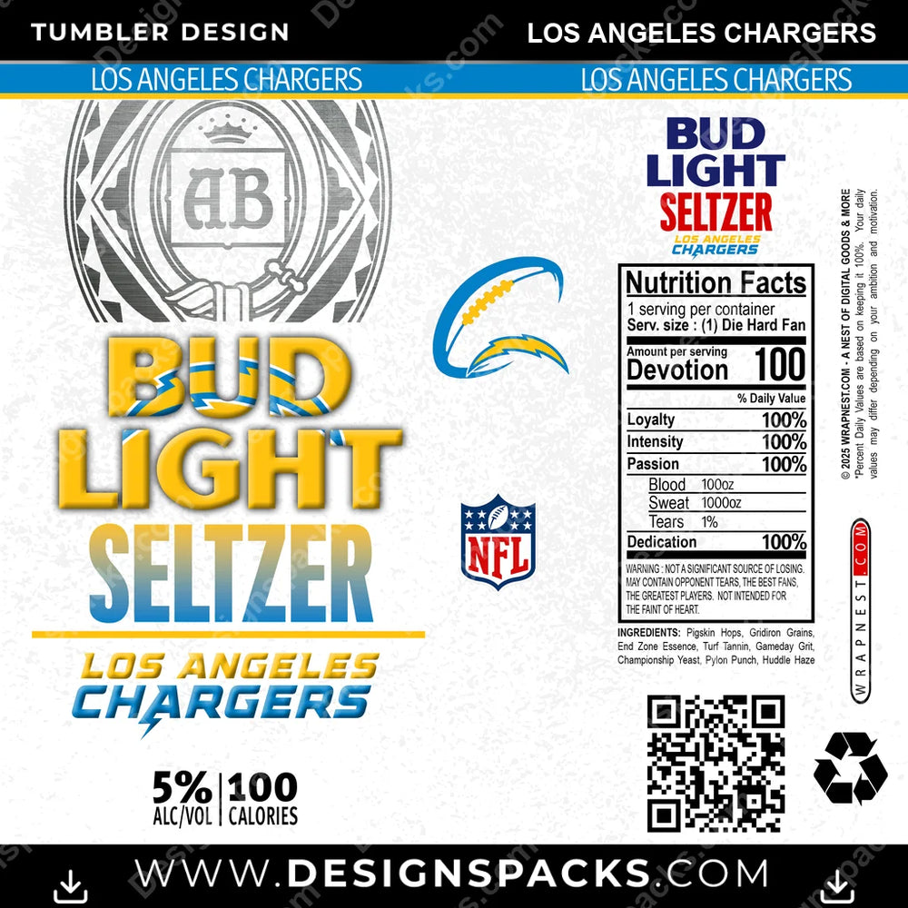 Football Bud Light Seltzer Los Angeles Chargers NFL Football Tumbler Digital Wrap Design Download