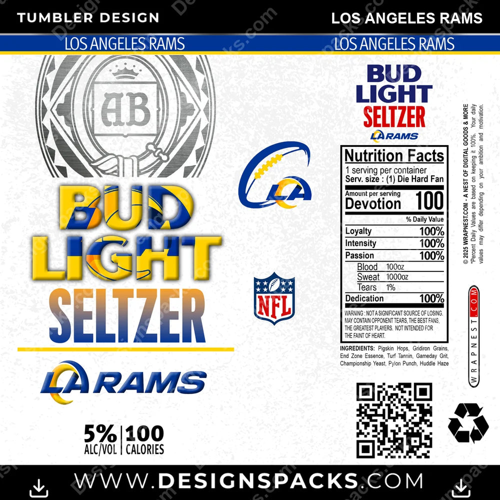 Football Bud Light Seltzer Los Angeles Rams NFL Football Tumbler Digital Wrap Design Download