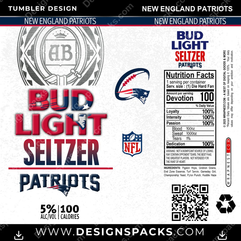 Football Bud Light Seltzer New England Patriots NFL Football Tumbler Digital Wrap Design Download