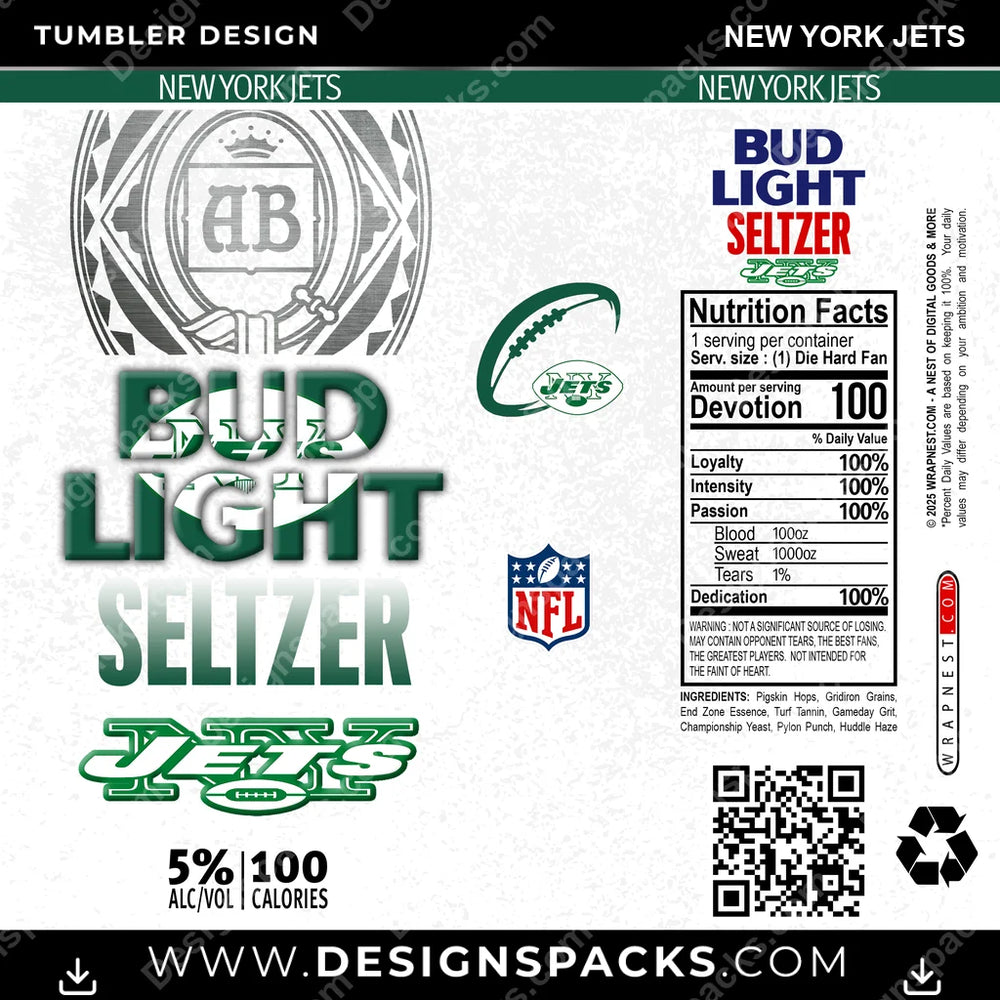 Football Bud Light Seltzer New York Jets NFL Football Tumbler Digital Wrap Design Download