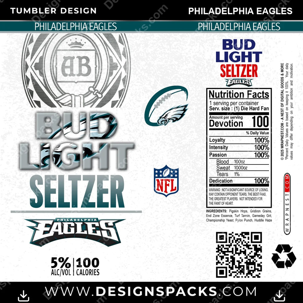 Football Bud Light Seltzer Philadelphia Eagles NFL Football Tumbler Digital Wrap Design Download