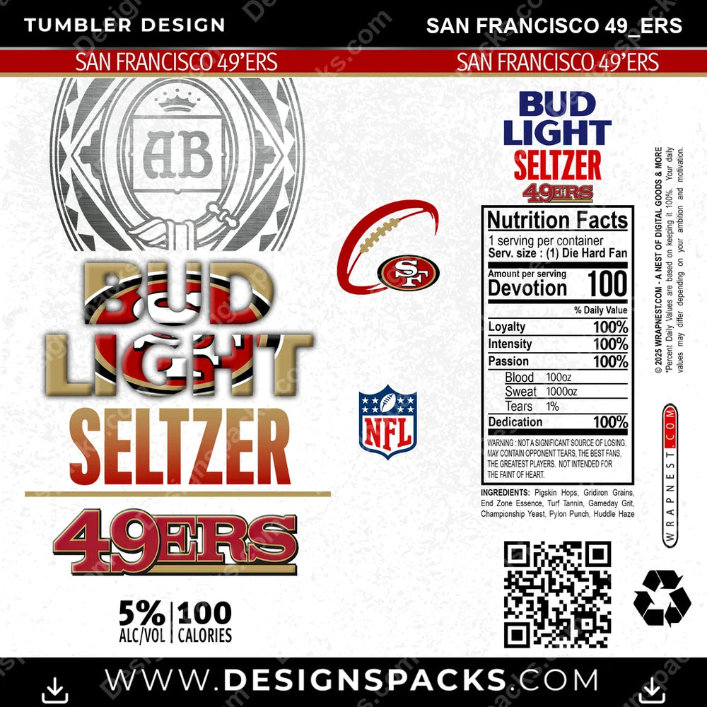 Football Bud Light Seltzer San Francisco 49ers NFL Football Tumbler Digital Wrap Design Download