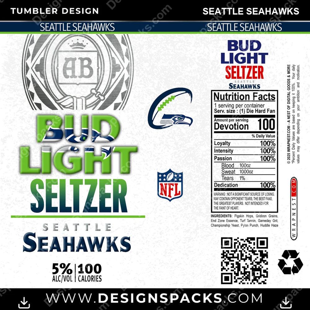 Football Bud Light Seltzer Seattle Seahawks NFL Football Tumbler Digital Wrap Design Download