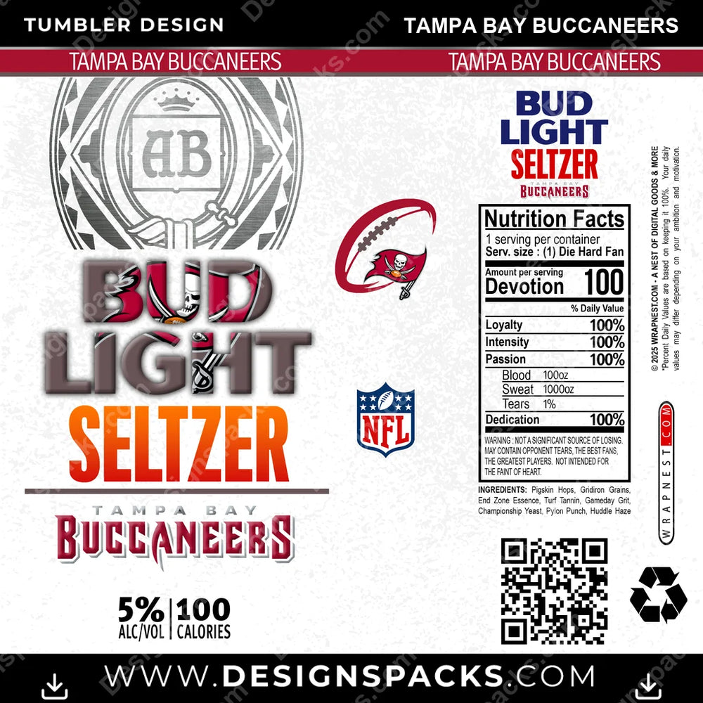 Football Bud Light Seltzer Tampa Bay Buccaneers NFL Football Tumbler Digital Wrap Design Download