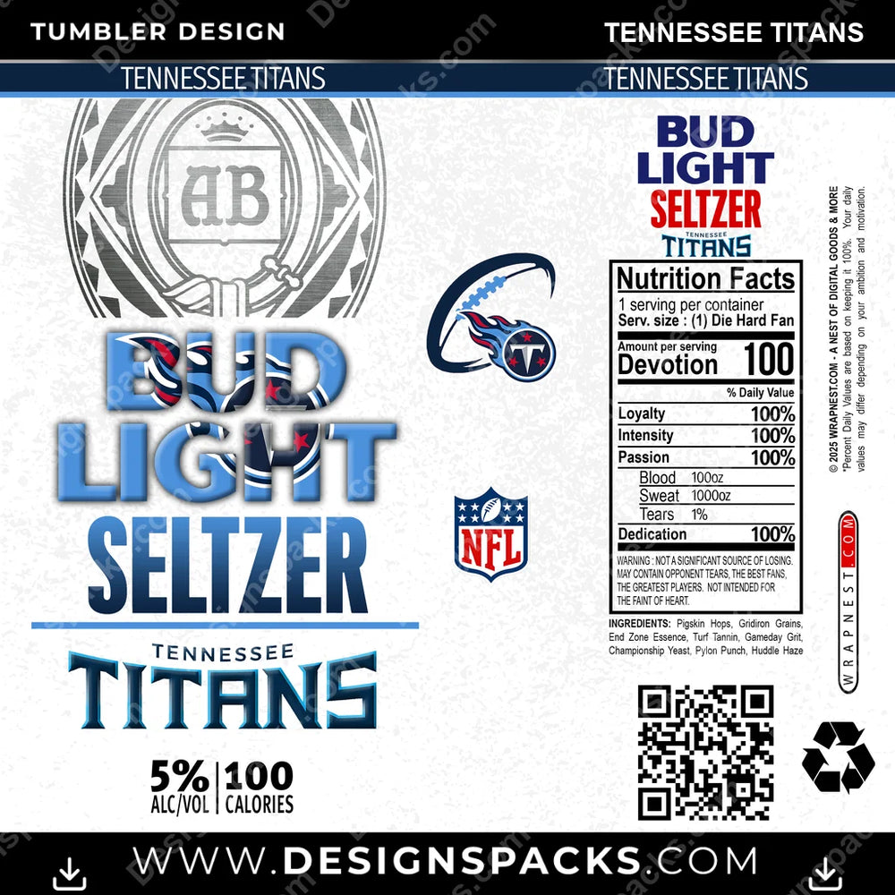 Football Bud Light Seltzer Tennessee Titans NFL Football Tumbler Digital Wrap Design Download