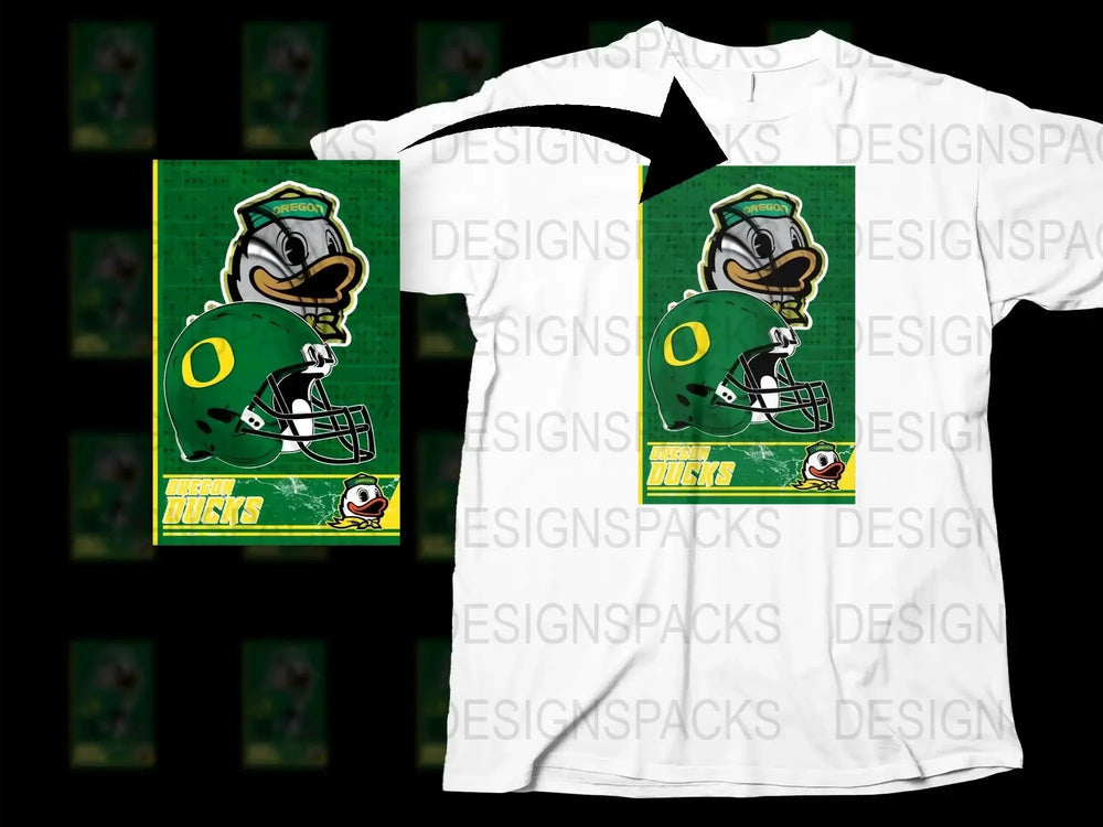 Oregon Ducks Football Helmet Graphic T-Shirt, College Sports Fan Apparel, Green and Yellow Tee
