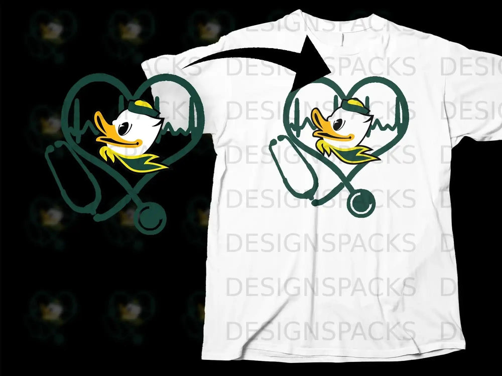 Duck Mascot With Stethoscope Heartbeat Tee
