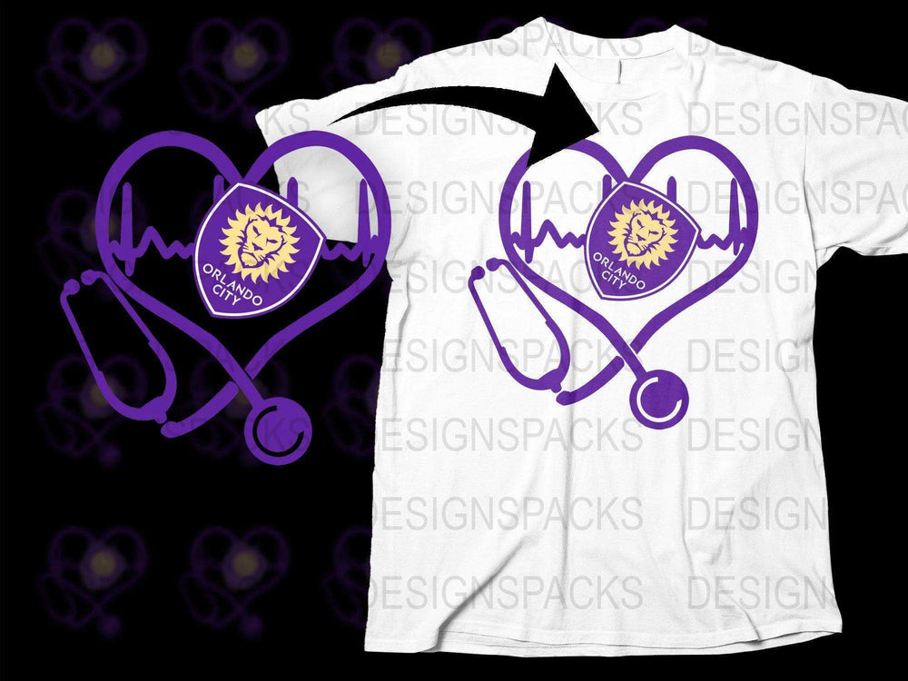 Orlando City Soccer Heartbeat Design Png Digital Download