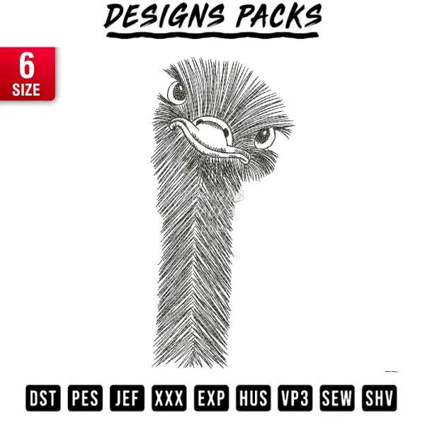 Ostrich Bird Scribble Embroidery Design 