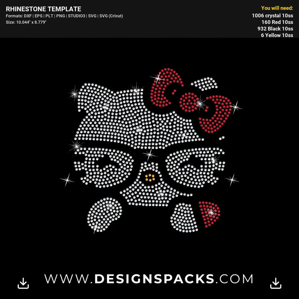 Others Big Hello Kitty Glasses Rhinestone Digital Template