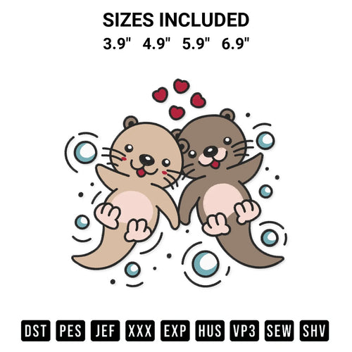 Otters Holding Hands Embroidery Design