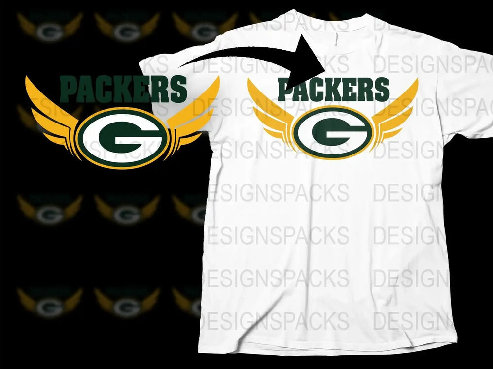 Green Bay Packers Inspired T-Shirt, Football Team Fan Apparel, White Winged Logo Design, Sports Merchandise