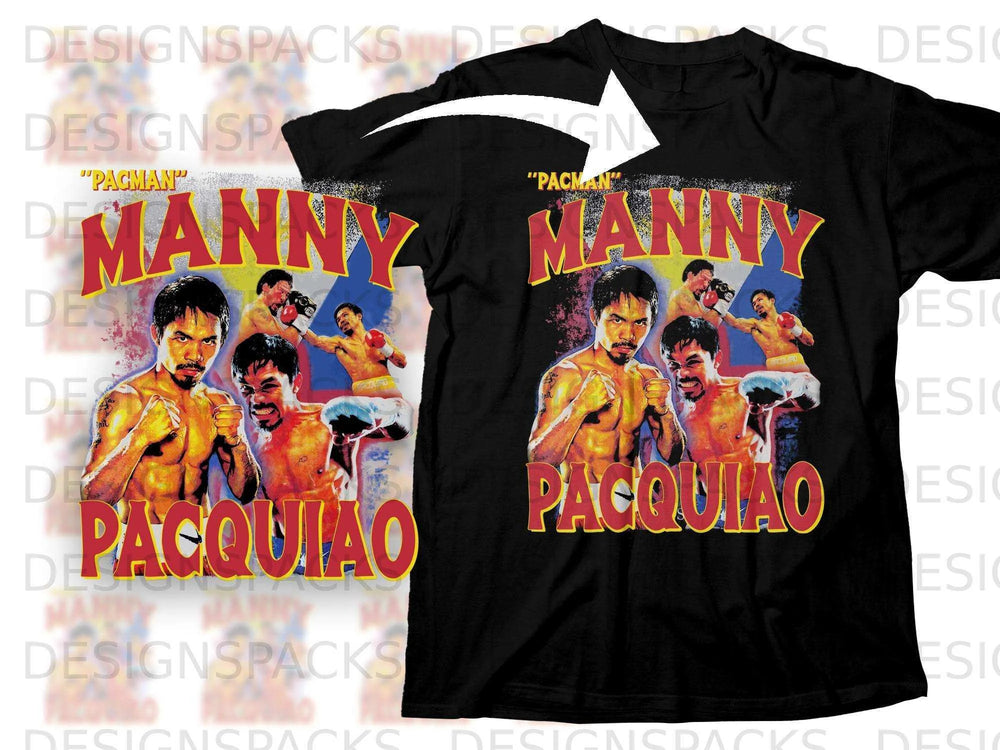 Manny Pacquiao "Pacman" t-shirt with fight image and text.
