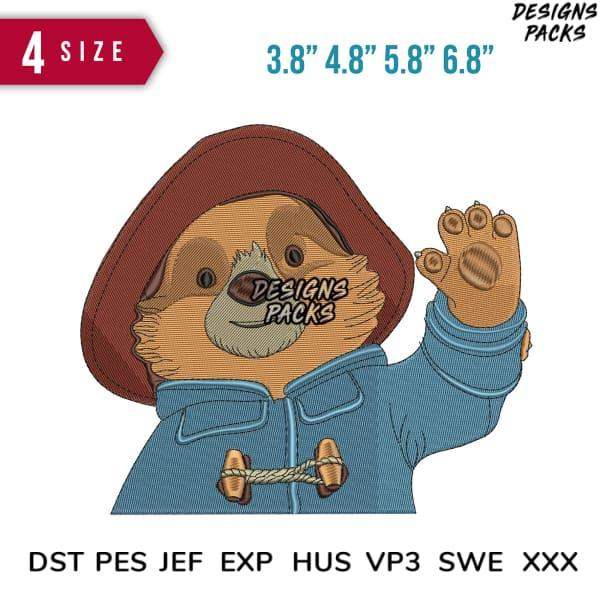 Paddington Bear embroidery design in 4 sizes, compatible with DST PES JEF formats for instant download
